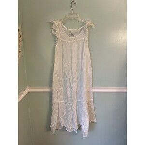THE SLEEP SHIRT S sleeveless long white cotton comfy dress‎ polka dot